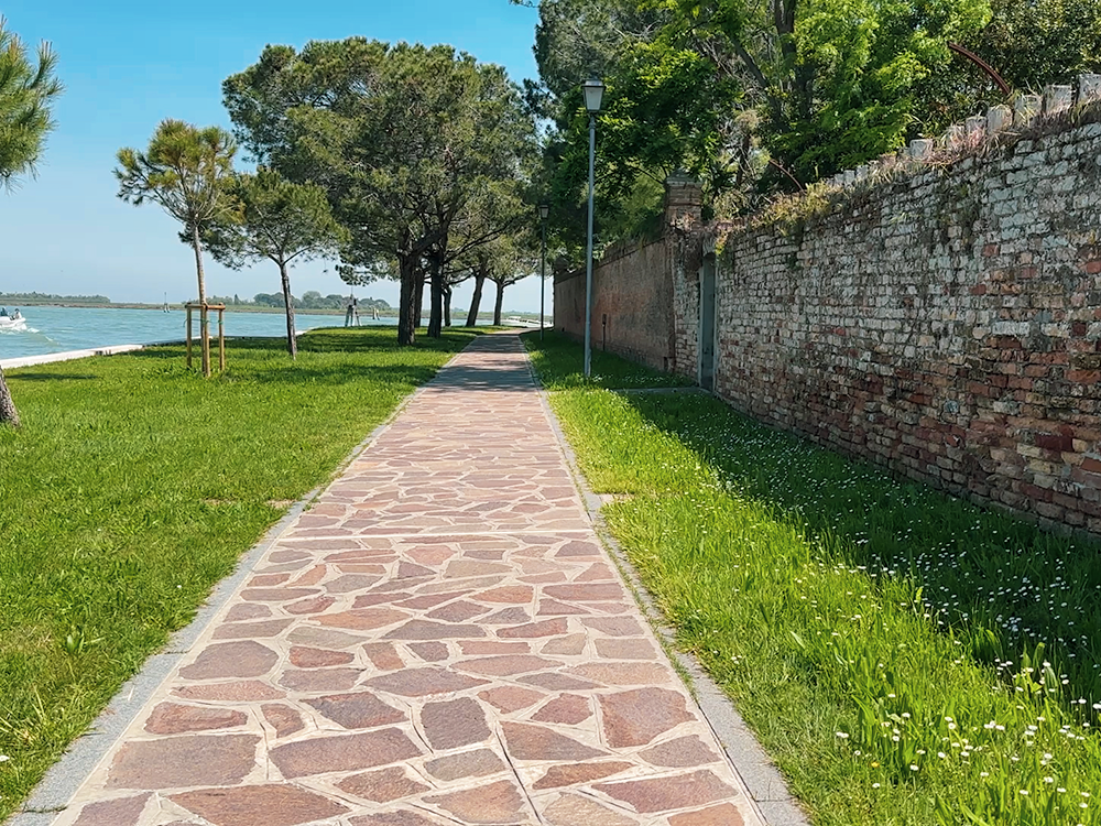 The ancient stone wall surrounding Venissa vineyard, Mazzorbo Island, Venice