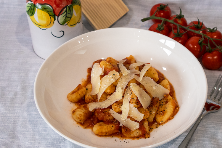 Picture of home-made potato gnocchi with sauce napoletana.
